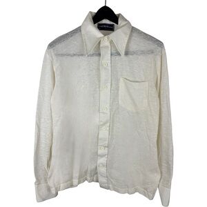 Vintage 1970s Gatsby USA By Robert Bruce Linen Button Down White Shirt Size M